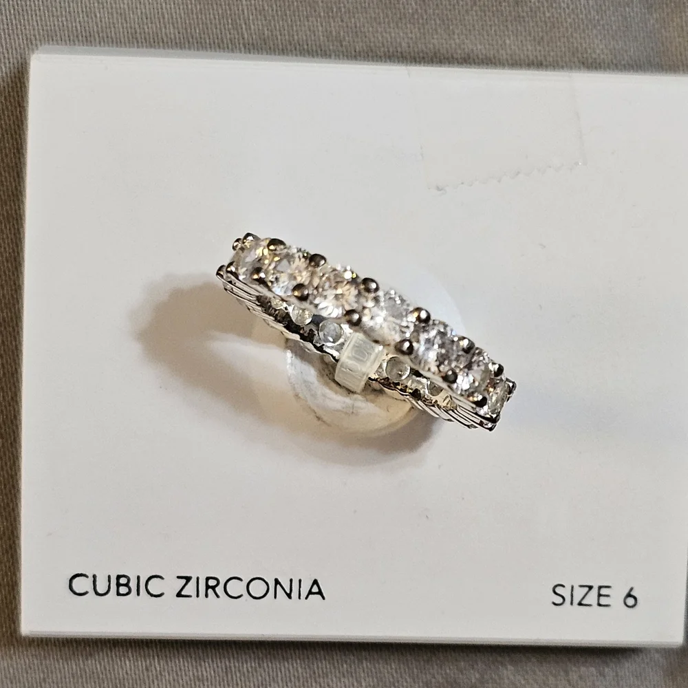 Charter Club Crystal CZ All-Around Ring in Fine Silver Plate Size‎ 6